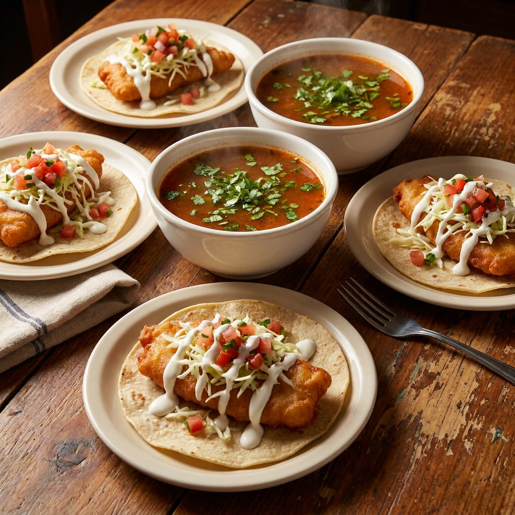 Tacos de Pescado y Consomes