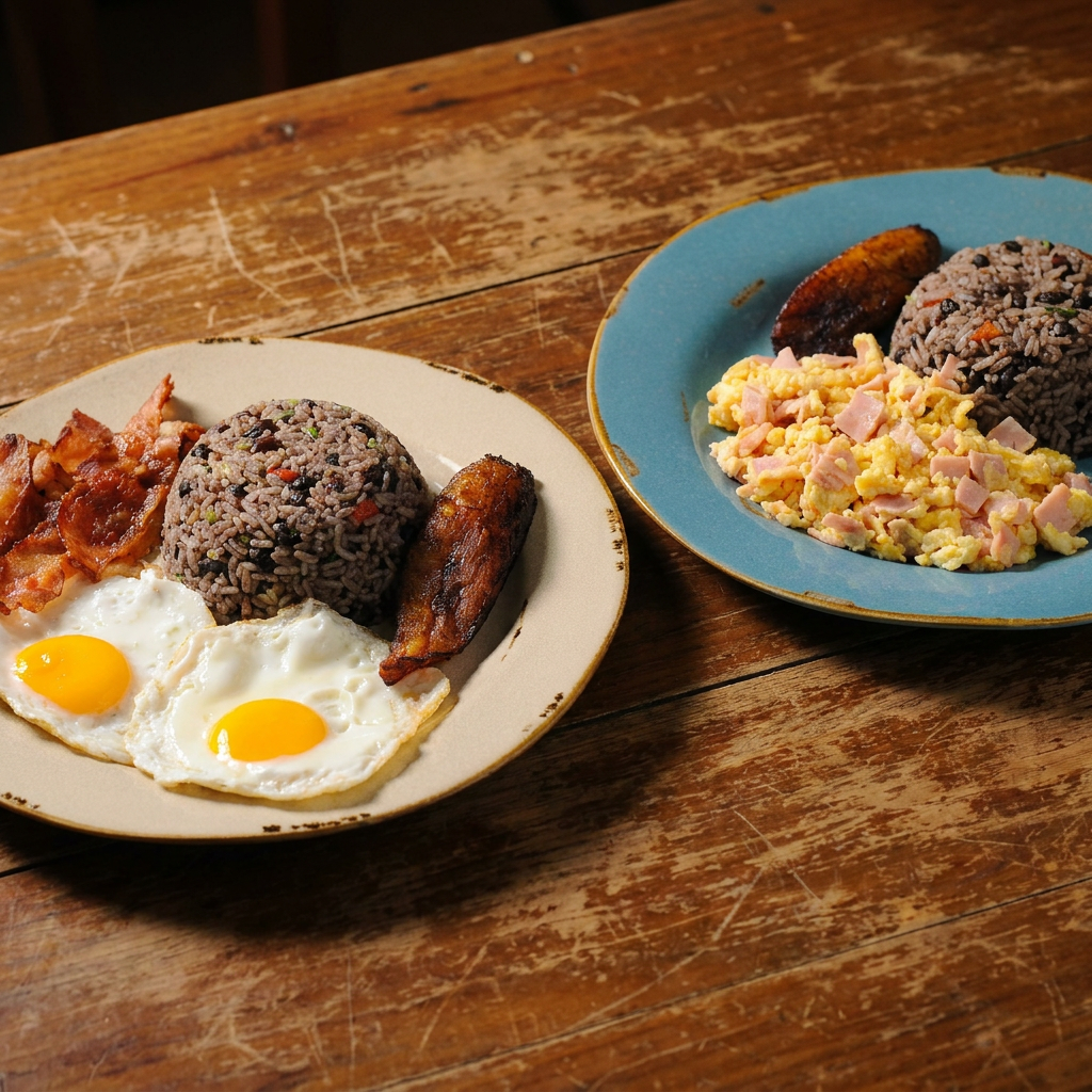 Pinto con Huevo y Tocineta + Pinto con Huevos Jamo