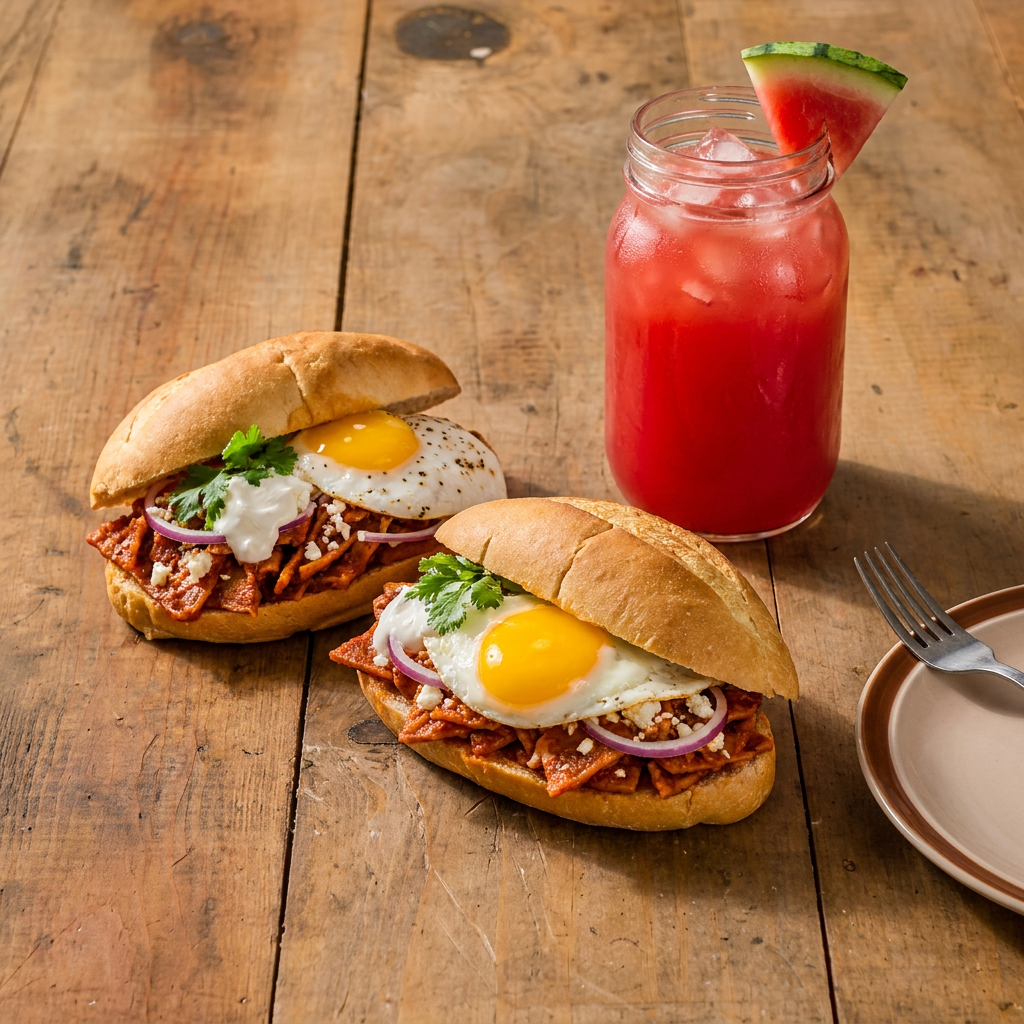 2 Tortas Chilaquiles + 1lt Agua
