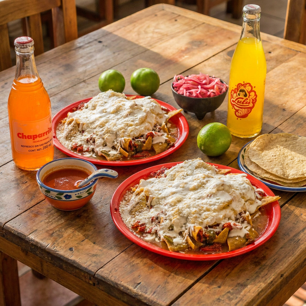 Chilaquiles 1 Campechanos + 1 Cecina C/Queso +Bebi