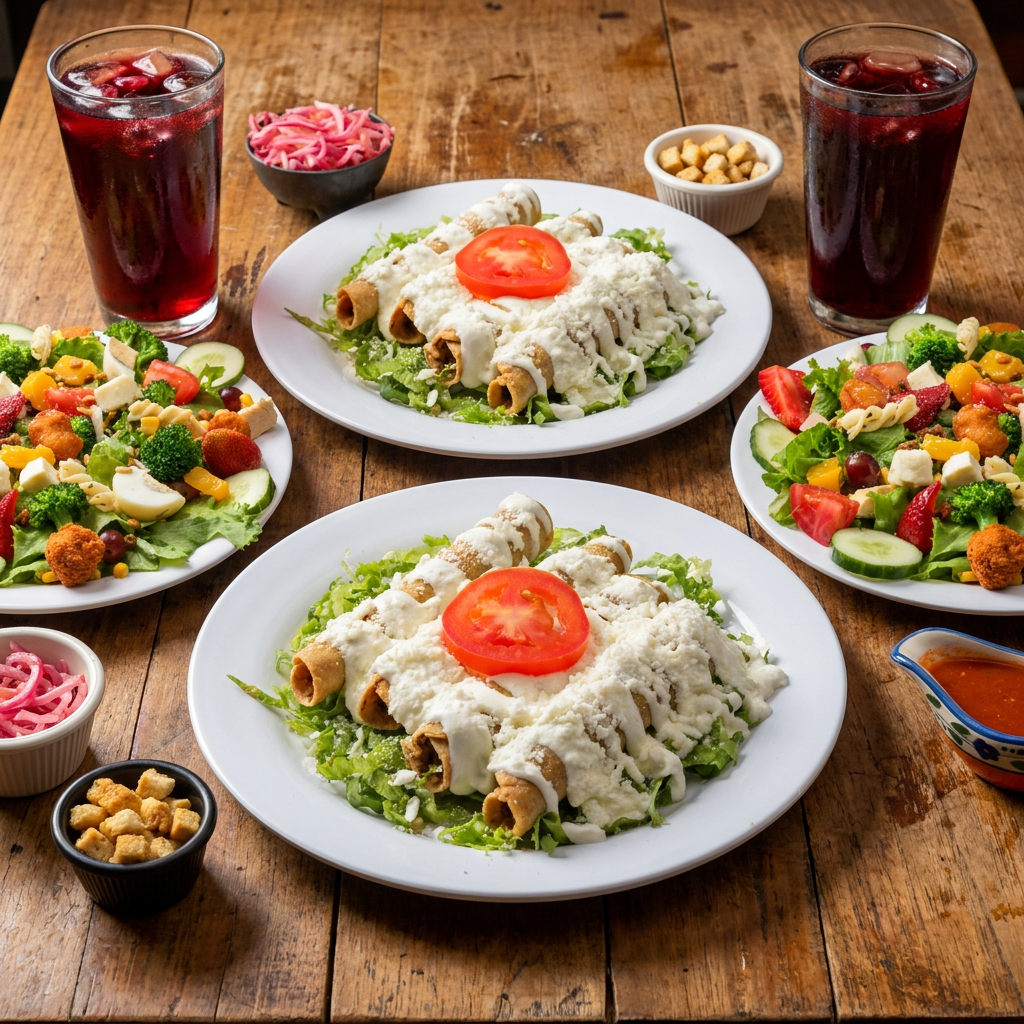 2 Tacos Dorados, 2 Ensaladas Med, 2 Aguas del Día