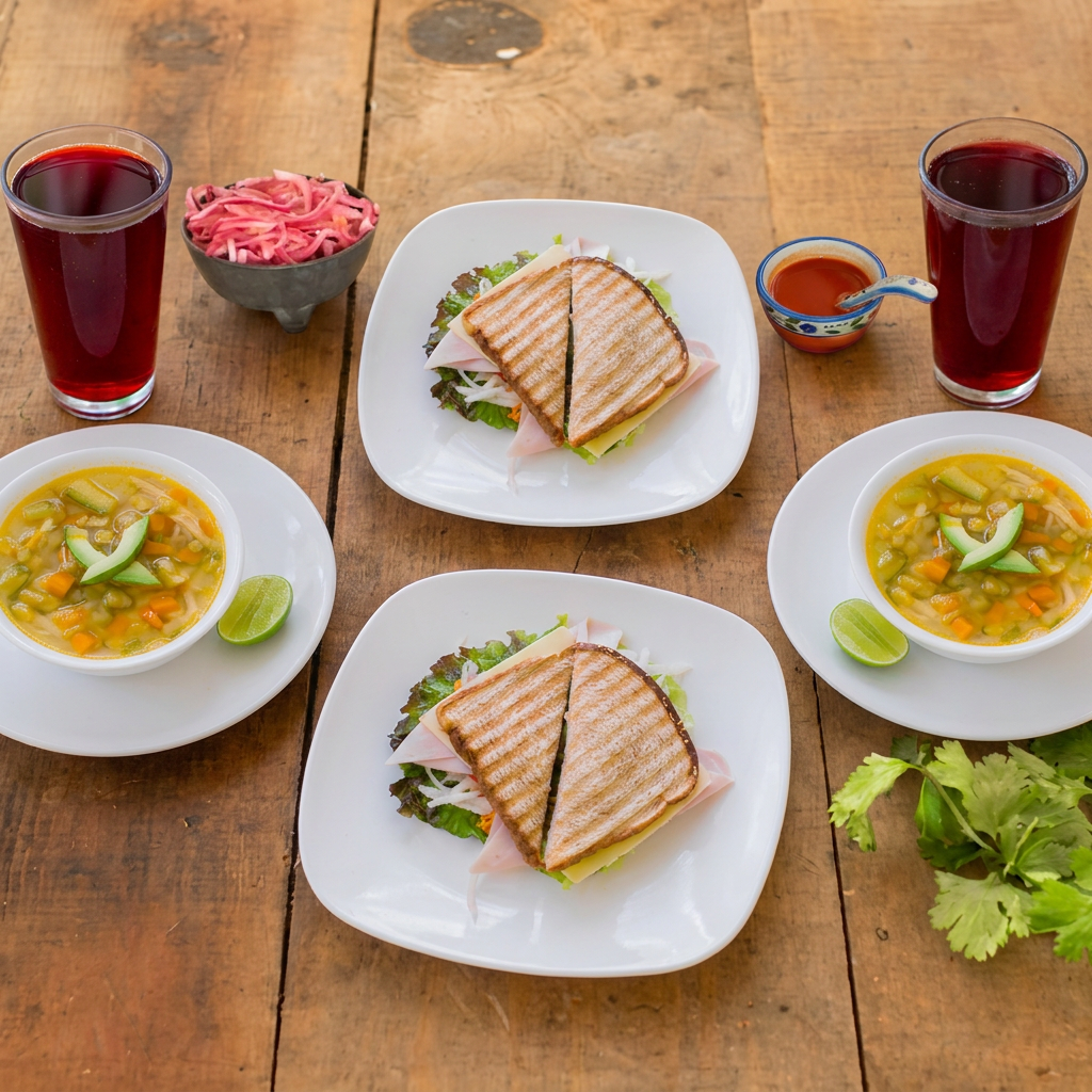 2 Clas. Jamón Pavo, 2 Consomés Pollo, 2 Aguas