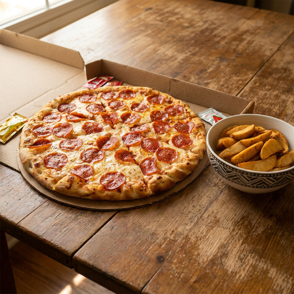 Pizza Pepperoni 14" + 1/2 Papas Gajo