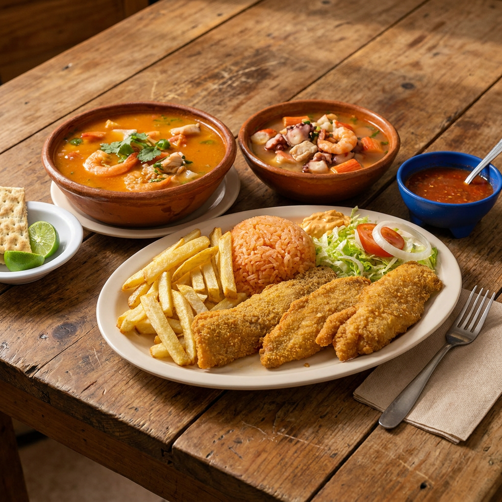 Filete Empanizado + Sopa de Mariscos