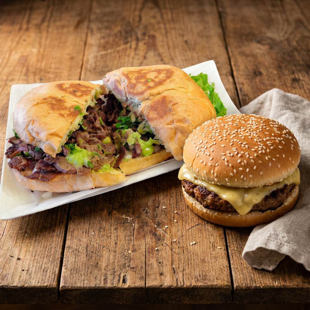 Torta de Carne Asada + Hamburguesa Clasica
