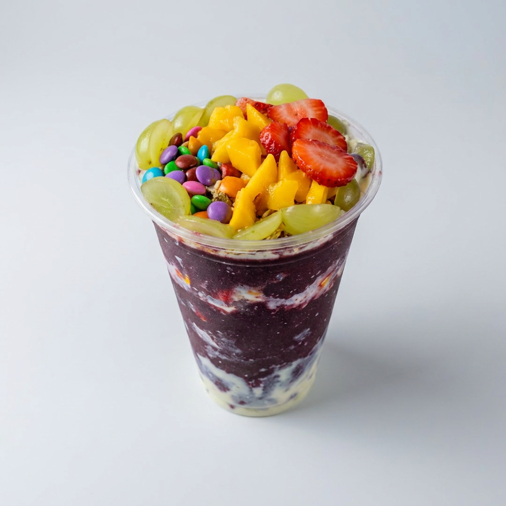 Açai delicioso cremoso com frutas fresca e Complementos Grátis!