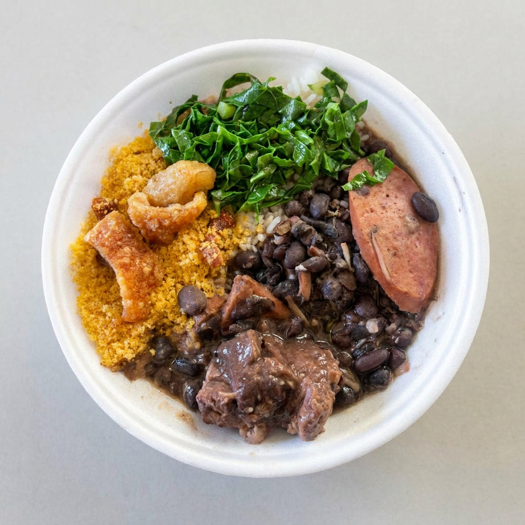 Feijoada magra feita com costelinha e linguiça defumada , acompanha arroz , farofa , couve e torresmo.
marmita tem o tamanho de 500ml com peso aproximado de 350g
nao acompanha nenhuma outra mistura nessa opção apenas as carnes ja no feijão preto, mencionadas a cima