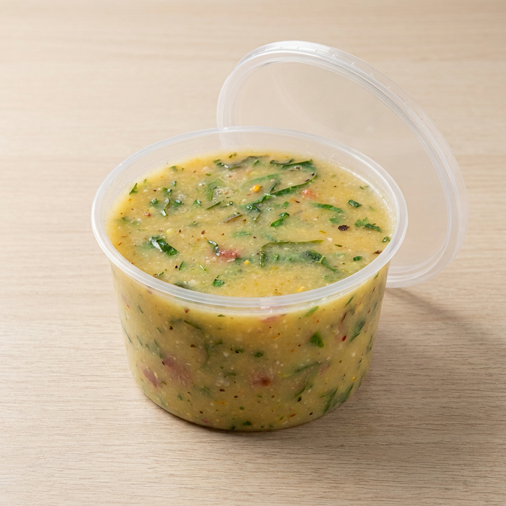 Creme de mandioca com Linquinça seca,couve,bacon e temperos variados.