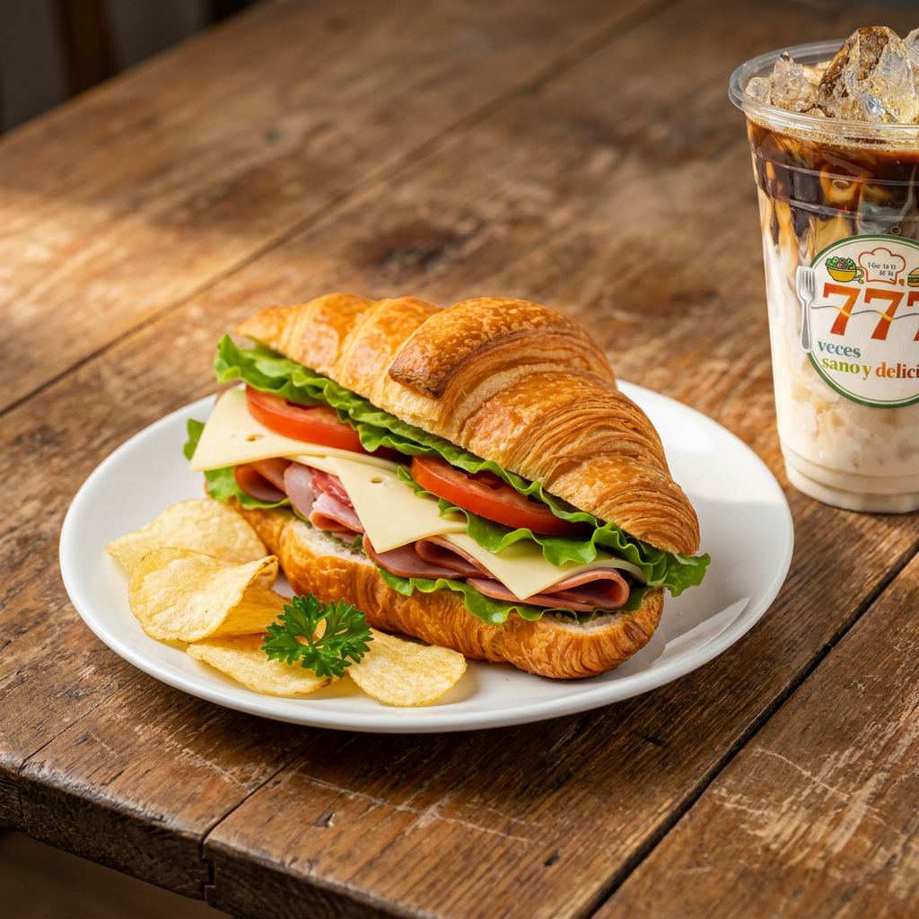 Croissant con Ensalada de Pasta + con Cafe frío