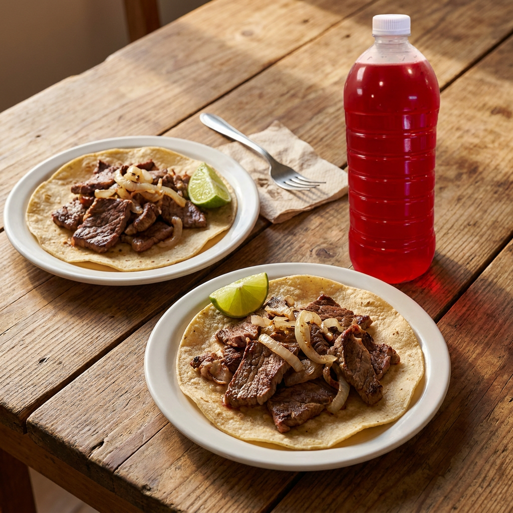 2 Tacos Bistec + Jamaica 500 Ml
