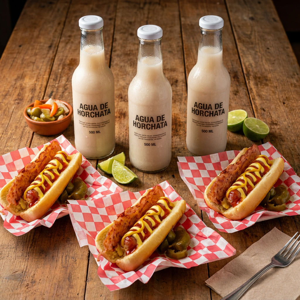 Combo 3 Hot Dogs Especiales + 3 Aguas de Horchata