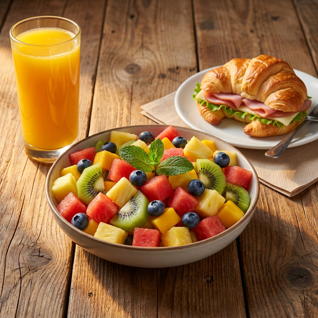1 Cuernito + 1 Coctel de Fruta + 1 Jugo