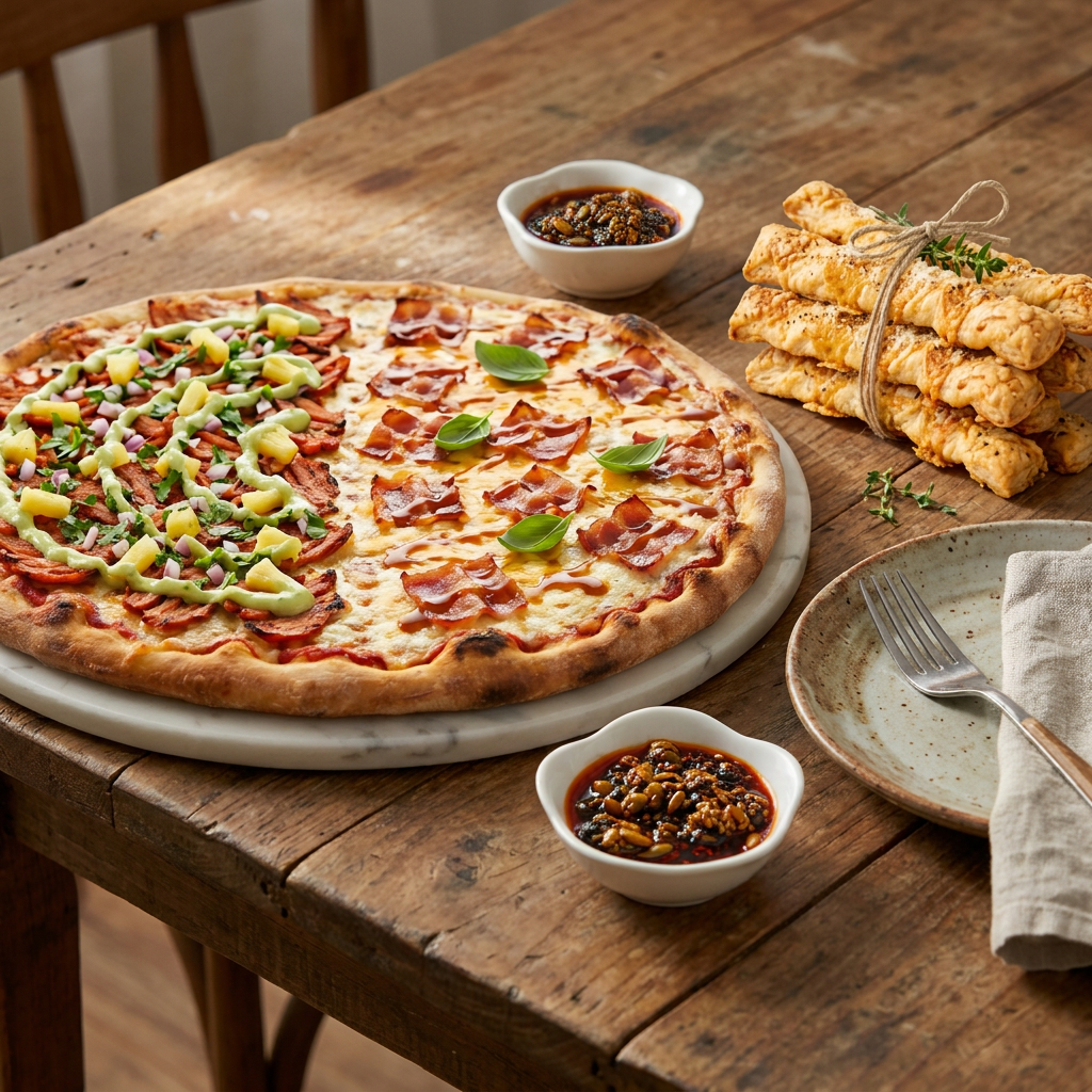 Combo 1 Pizza Especial Mitad Pastor Mitad Tocino