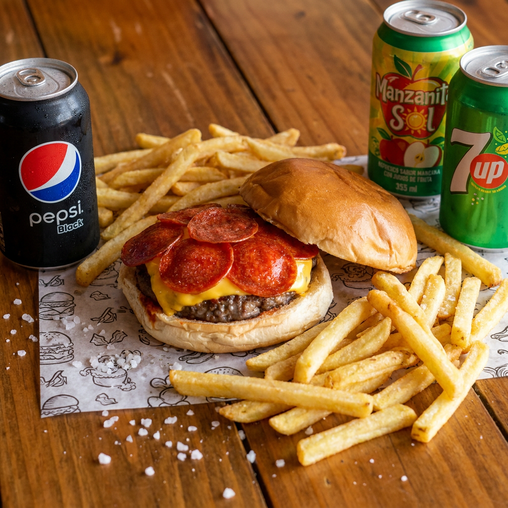 La Pizzona + Papas y Refresco 355 Ml
