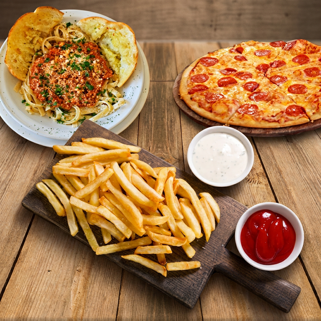 COMBO Pizza Pepperoni +Pasta Bolognesa+ Papas