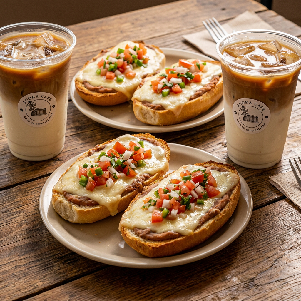 2 Molletes Salados + 2 Café Latte Fríos