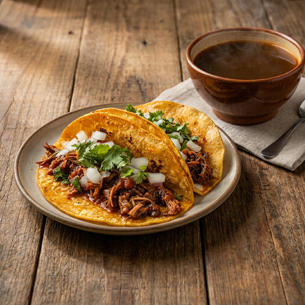 2 Tacos Blanditos de Birria y 1 Consomé