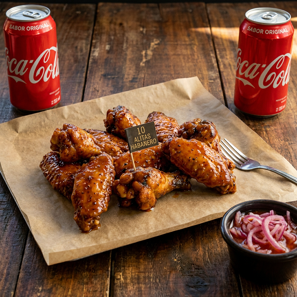 Alitas 10 Pzas, (para 2 Personas) + 2 Coca Cola