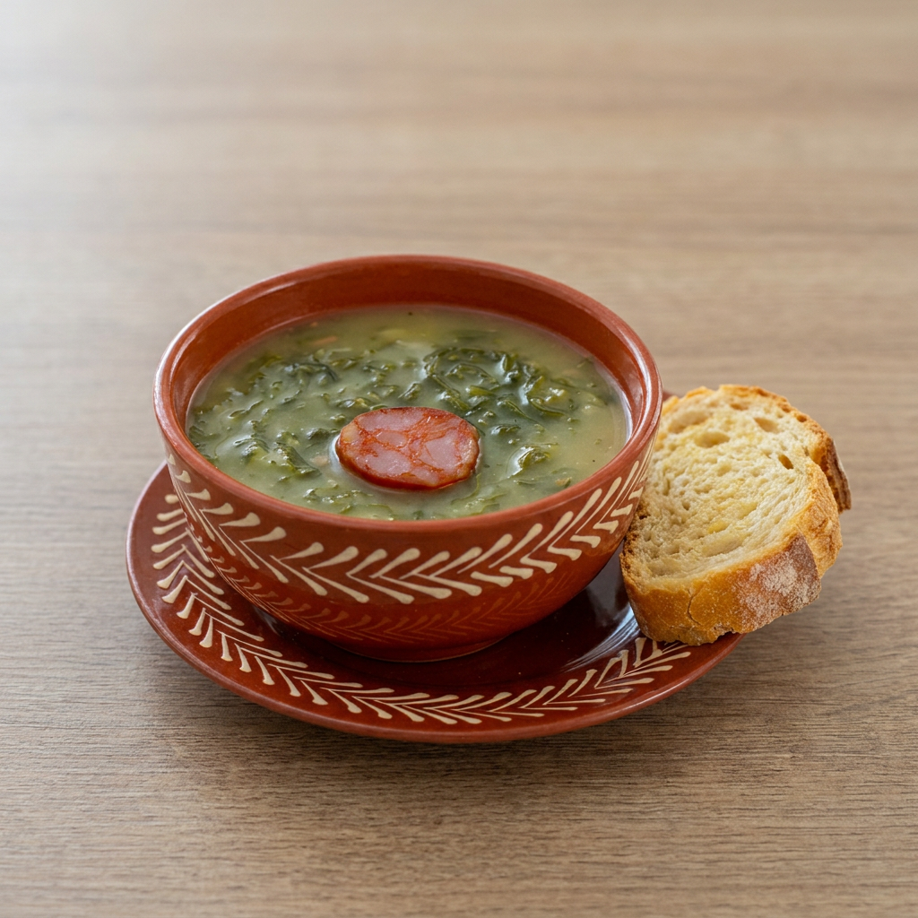 Delicie-se com nosso Caldo Verde, uma opção de 450ml repleta de sabor autêntico. Este prato, pertencente à nossa especial seleção de caldos, é meticulosamente preparado com ingredientes naturais selecionados, garantindo um sabor inigualável e livre de conservantes. Para tornar a experiência ainda mais irresistível, acompanha um pão especial, perfeitamente crocante por fora e macio por dentro.