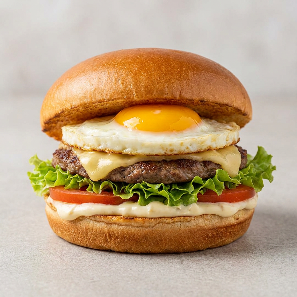 Pão De Brioche, Hambúrguer 56g, Queijo, ovo frito, Alface Crespa, Tomate Fatiado, Maionese Molho Especial Escolha Quantos Hambúrguer 56g Vai Querer No Seu Lanche