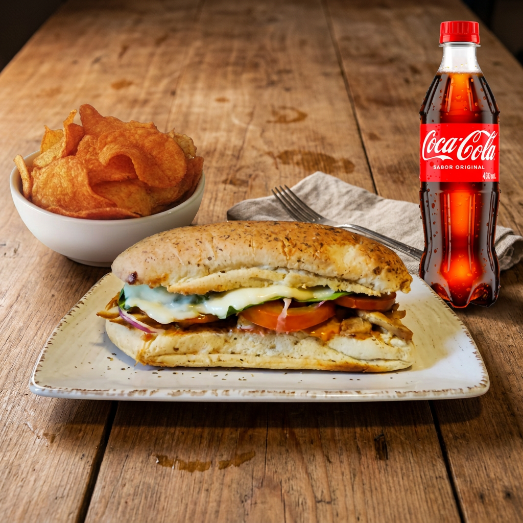 Baguette+papas Adobadas+coca Cola