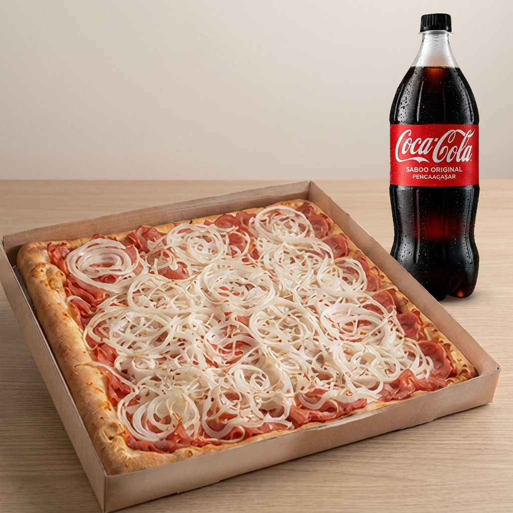 😱 OLHA QUE COMBO! ATÉ 10 fatias de Pizza Quadrada de Calabresa Acebolada + seu refri favorito GELADO POR NOSSA CONTA! 🍕🥤
🌶️ Preparada com nosso molho tradicional, linguiça calabresa defumada fatiada, coberta com cebola! 🤤✨
🥤 Coca-Cola ou Guaraná Antártica — o refri gelado é por nossa conta! Corre antes de acabar! ⚡