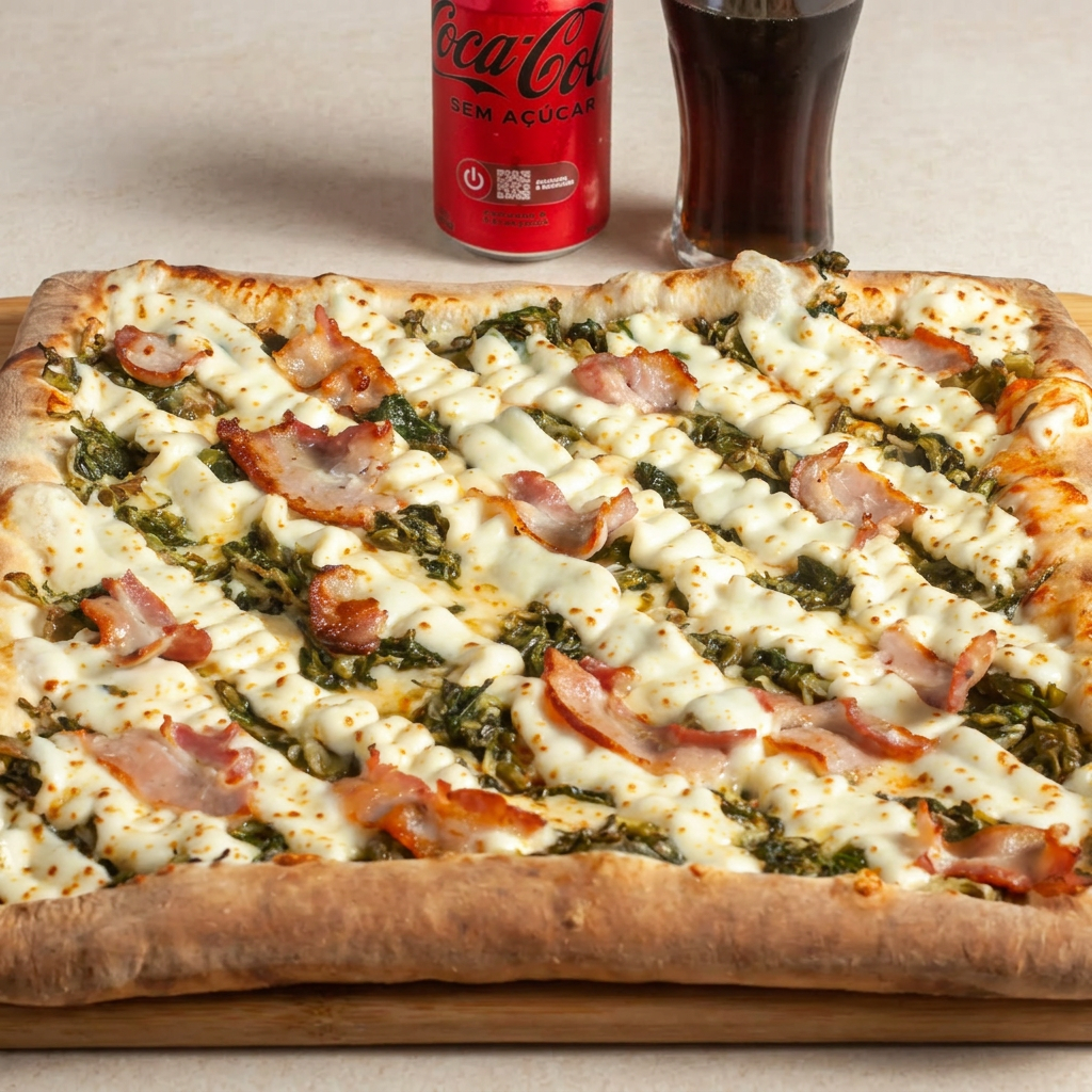 😱 OLHA QUE COMBO! 10 fatias de Pizza Quadrada de Escarola Especial + seu refri favorito GELADO POR NOSSA CONTA! 🍕🥤
🌿 Preparada com nosso molho tradicional, escarola refogada, bacon em cubos crocantes, coberta com muçarela derretida e finalizada com aquele Catupiry cremoso que derrete na boca! 🤤✨
🥤 Coca-Cola ou Guaraná Antártica — o refri gelado é por nossa conta! Corre antes de acabar! ⚡