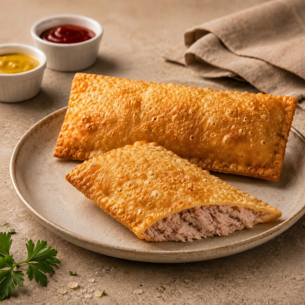 Atum em padaços, um pastel bem recheado, crocante por fora e macio por dentro. Uma opção diferente para quem gosta de um salgado marcante. Adicione mais sabor com os complementos disponíveis.