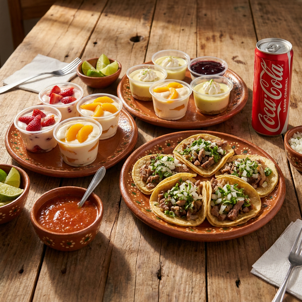 5 TACOS SUADEROS + REFRESCO + POSTRE