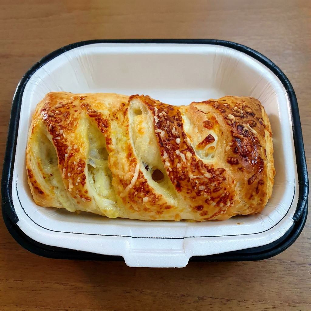 Baguete Folhada recheada de frango desfiado com requeijão. Possui Em Média 300g a unidade.