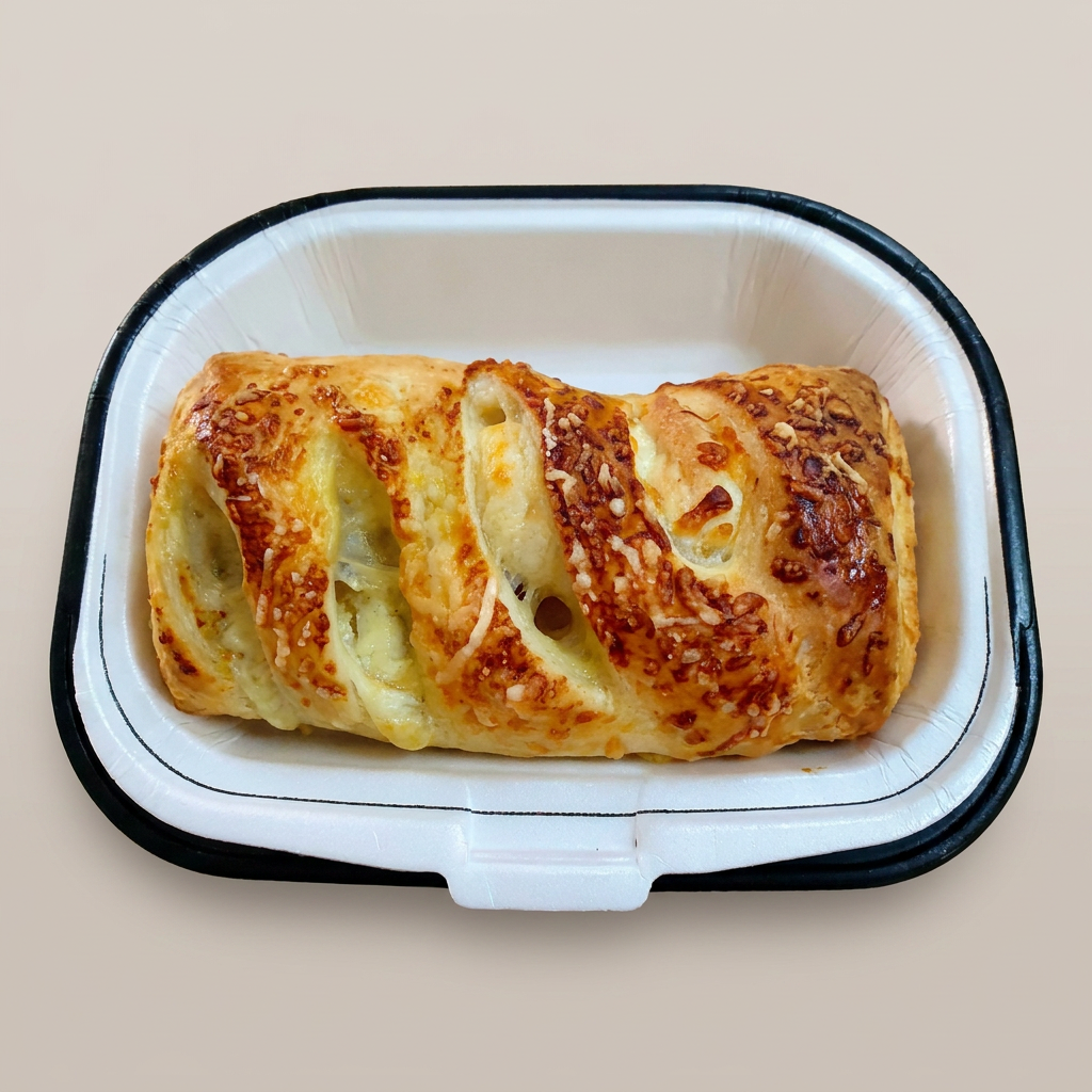 Baguete Folhada recheada de Queijo. Possui Em Média 300g a unidade.