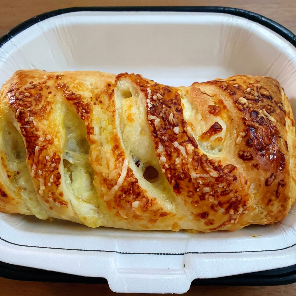 Baguete Folhada recheada de Presunto e Queijo. Possui Em Média 300g a unidade.