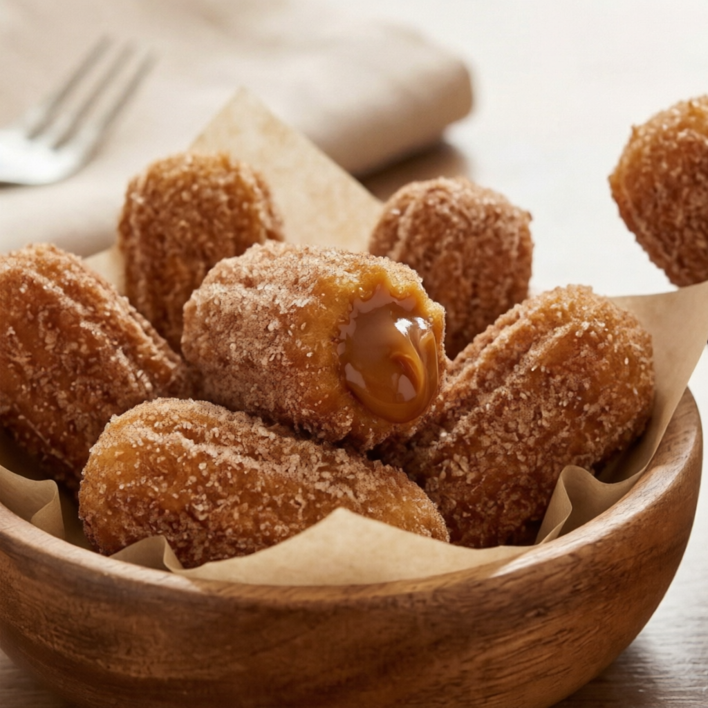 CHURROS RECHEADO DE DOCE DE LEITE PASSADO NA CANELA E AÇUCAR UMA COMBINÇÃO PEREITA PARA ADOÇAR QUALQUER MOMENTO DO SEU DIA