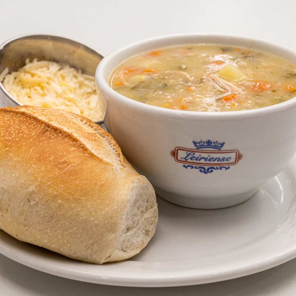 Este Combo de Sopa Canja de Galinha, acompanhado por 4 Mini Pães de Parmesão e um Pote de Parmesão, é uma opção deliciosa e nutritiva para aquecer o seu inverno. A sopa é preparada com batatas, cenouras, cebolas e alho meticulosamente selecionados, além de frango desfiado suculento, conferindo um sabor rico e profundo. Os pães de parmesão, crocantes por fora e macios por dentro, somados ao pote de parmesão ralado, adicionam uma camada extra de sabor e textura ao prato. Este combo é um verdadeiro festival de sabores, ideal para as noites frias de inverno.