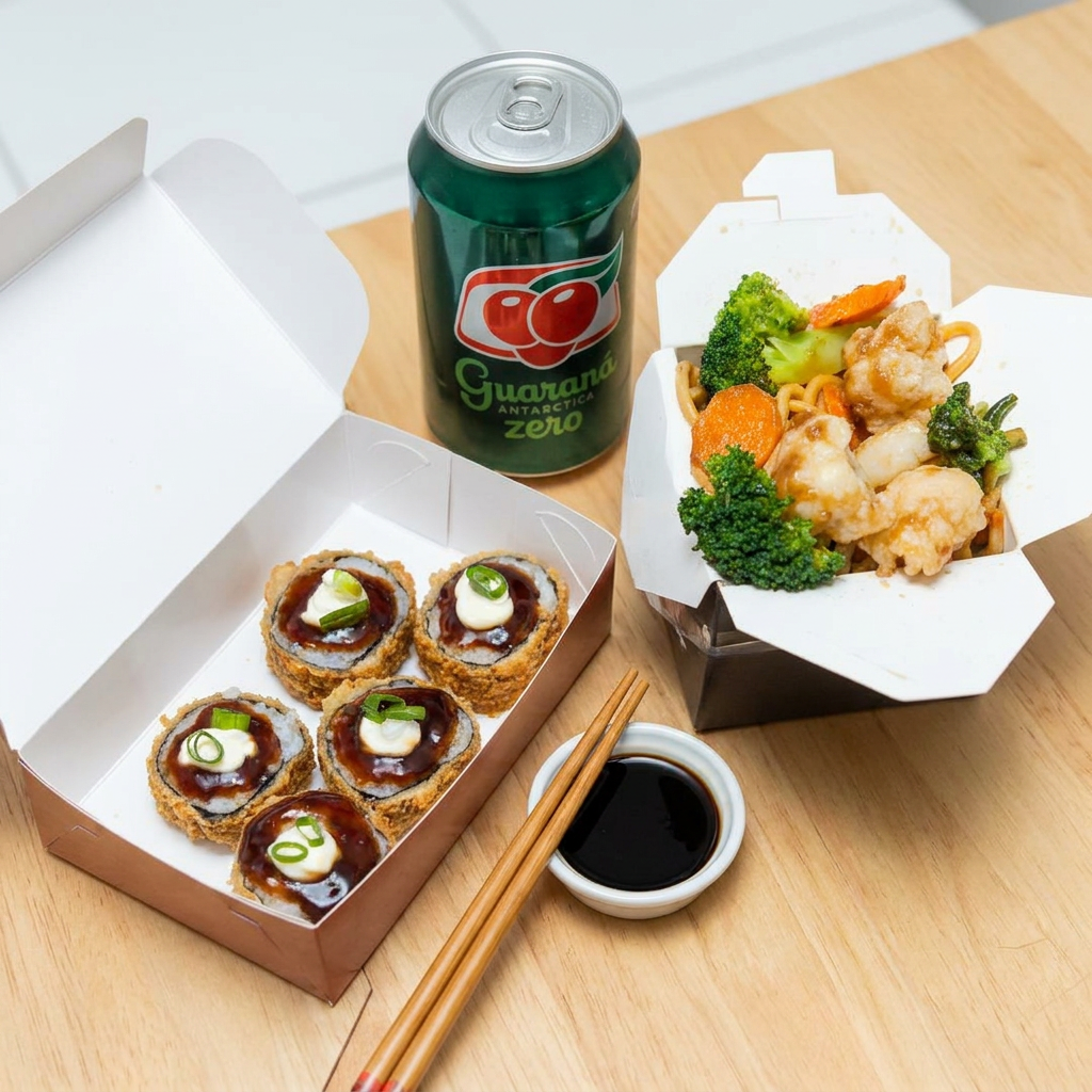 1 Yakissoba Vegetariano Pequeno
5 hot rolls de legumes
1 Refri