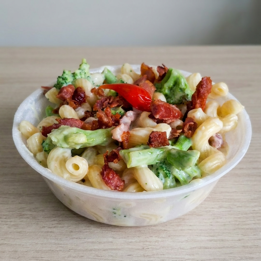 delicioso macarrão com molho branco, brócolis, mussarela e bacon de 450 a 500 gramas