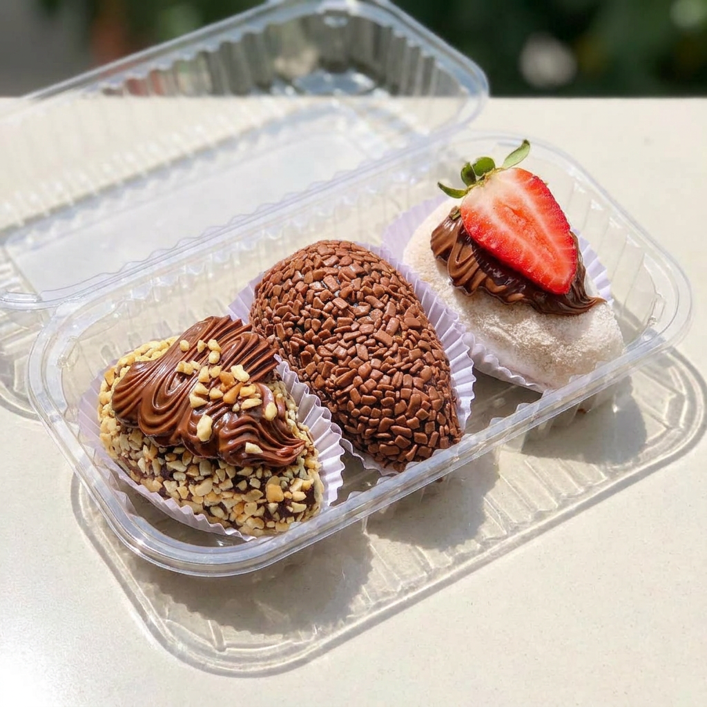 COXINHA DE ROCHR, COXINHA DE BRIGADEIRO E CAXINHA DE NINHO . (TODAS COM MORANGOS FRESCOS)