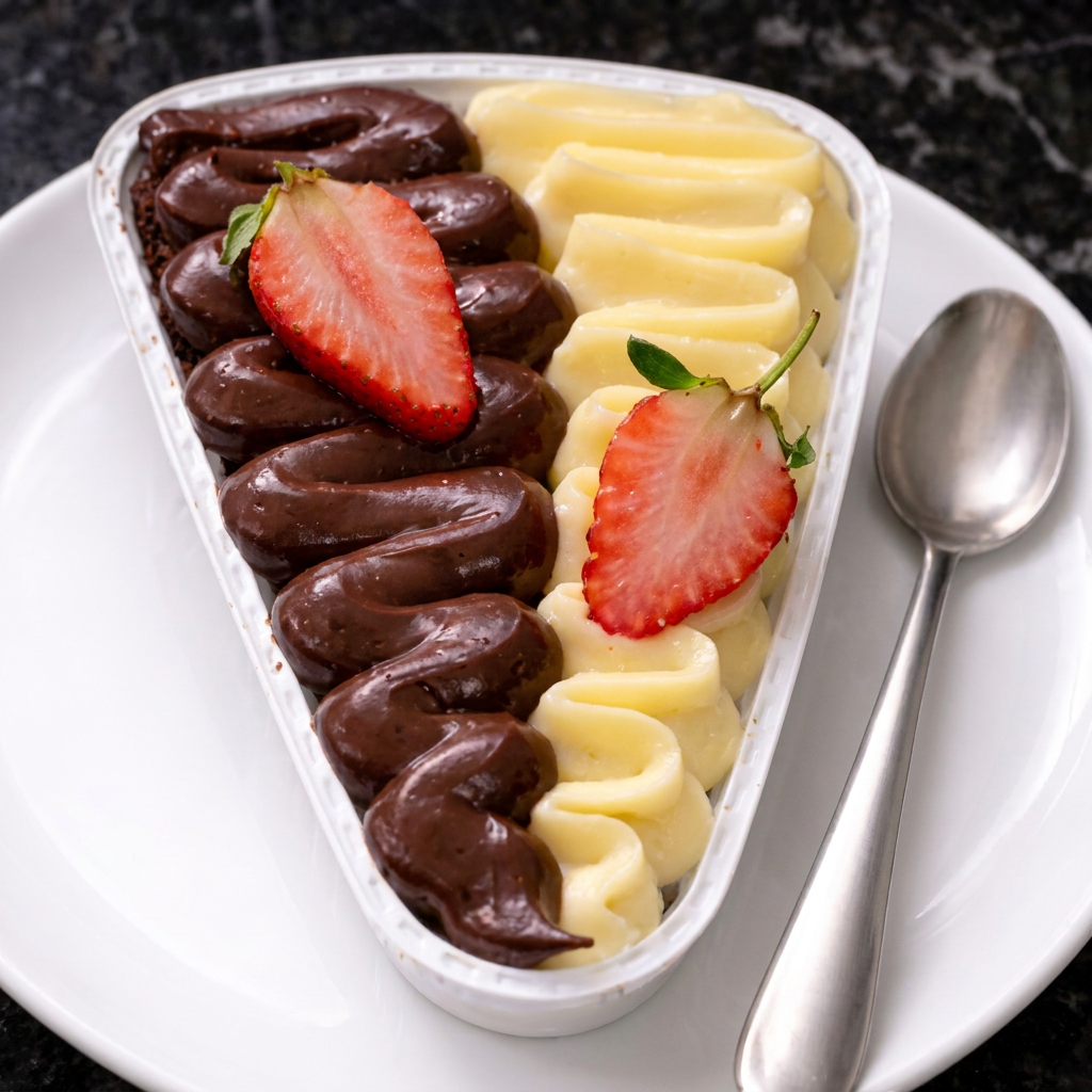 Deliciosa fatia de brownie com um cremoso brigadeiro de Ninho e brigadeiro de chocolate meio amargo, o equilíbrio perfeito entre o doce e o amargo.