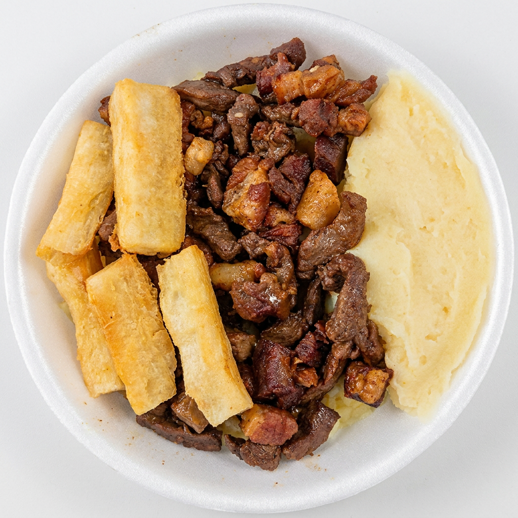 CARNE COM CHARQUE NA CHAPA;
ACOMPANHAMENTOS: ARROZ , MACAXEIRA OU BATATA FRITA , PURÊ DE BATATA E FAROFA SEPARADA.