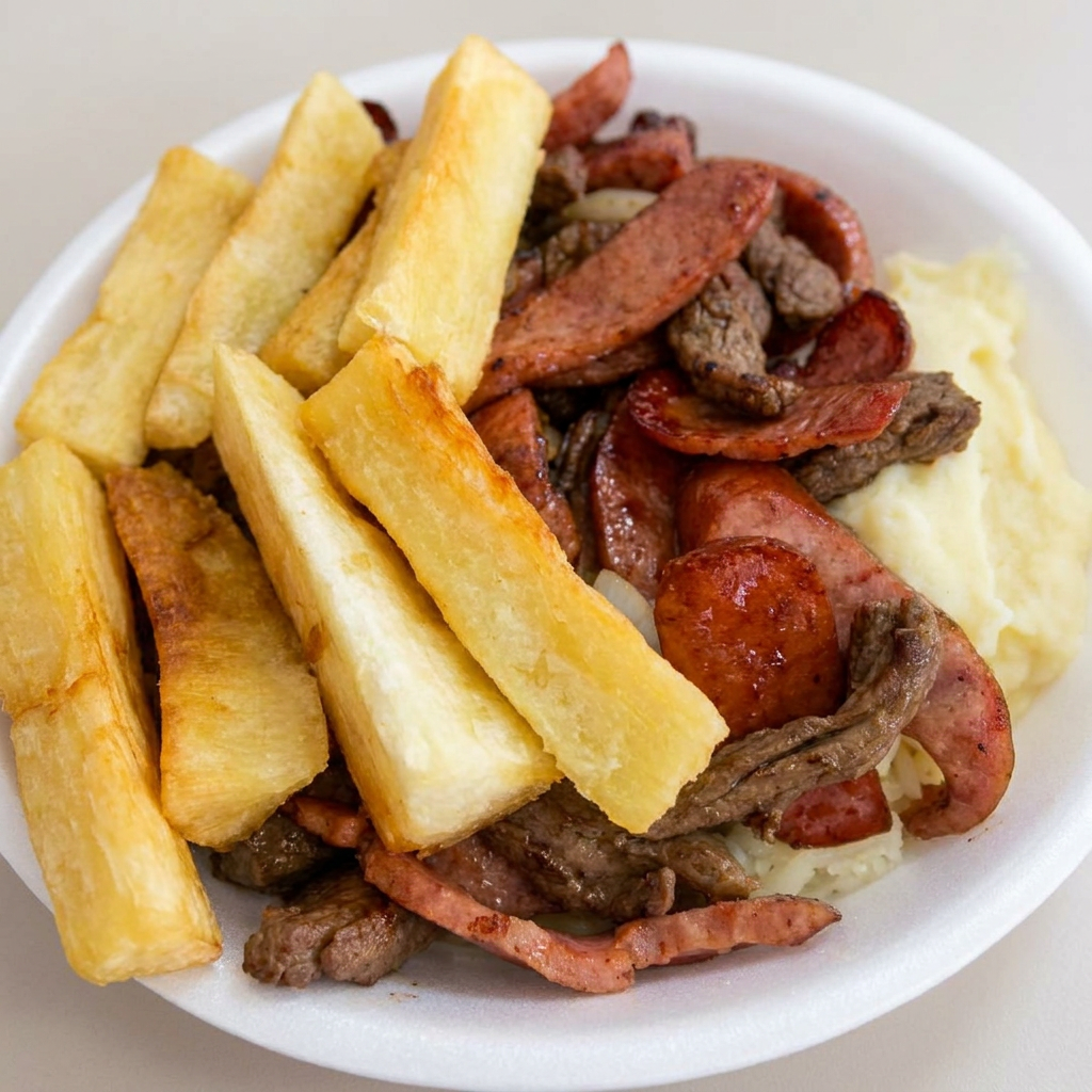 CARNE COM CALABRESA NA CHAPA.
ACOMPANHAMENTOS ; ARROZ , BATATA OU MACAXEIRA FRITA, PURÊ DE BATATA E FAROFA SEPARADA.