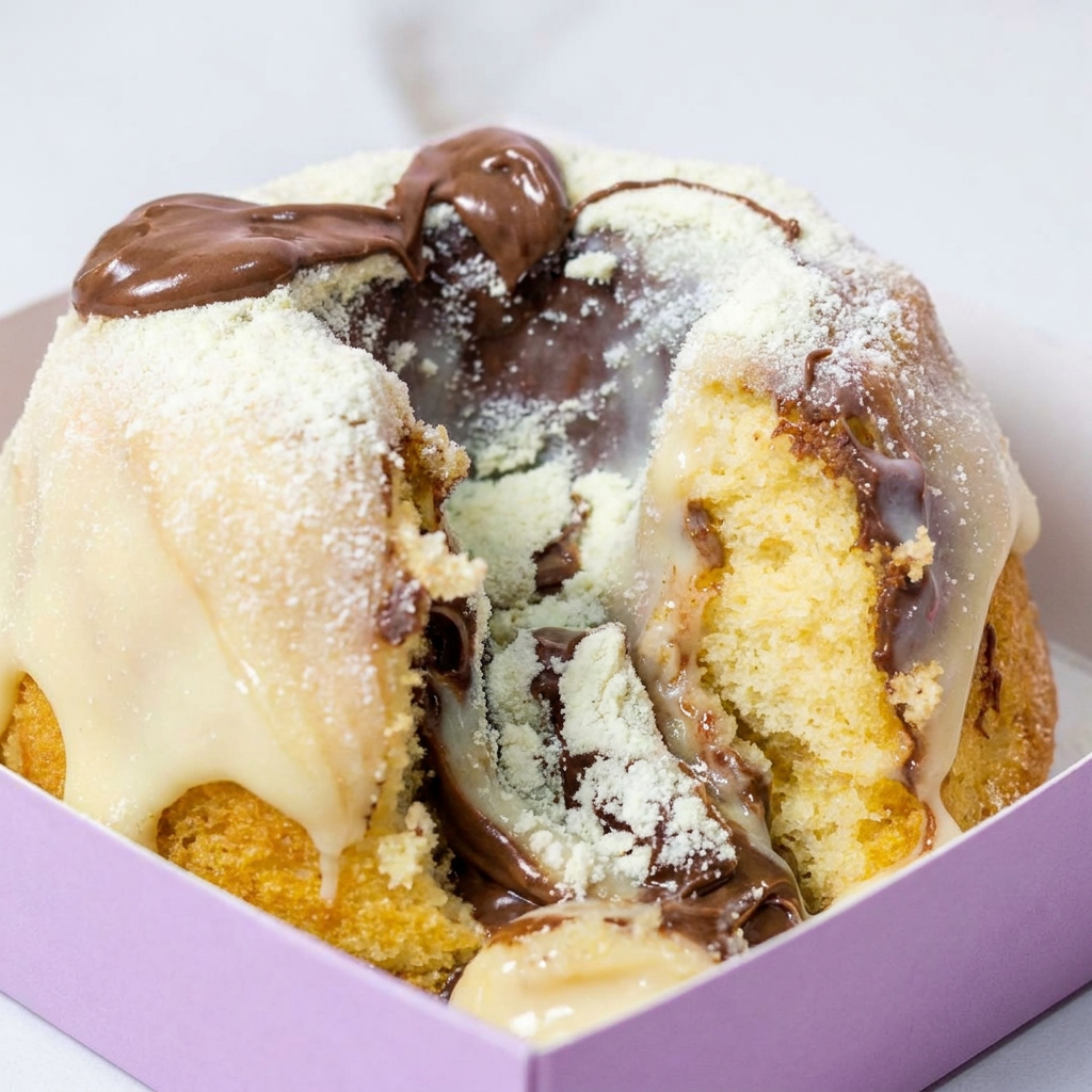 Massa branca macia e fofinha, coberta com um irresistível creme de avelã e nosso creme de Leite Ninho, preparado artesanalmente para uma combinação incrivelmente cremosa. Receba seu bolo quentinho e aproveite cada pedaço!