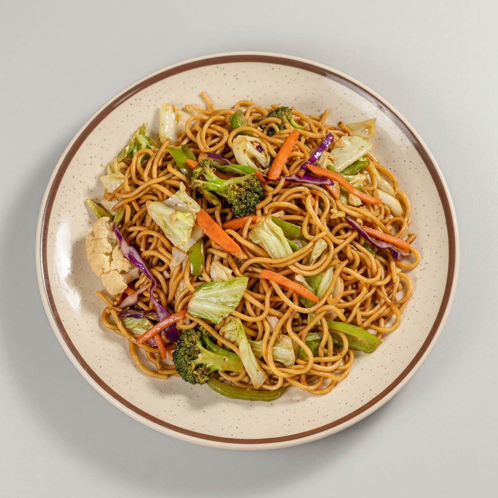 Macarrão oriental, com legumes (acelga, brócolis, cenoura e couve-flor) e molho shoyu.
marmita, marmitex, executiva, quentinha
