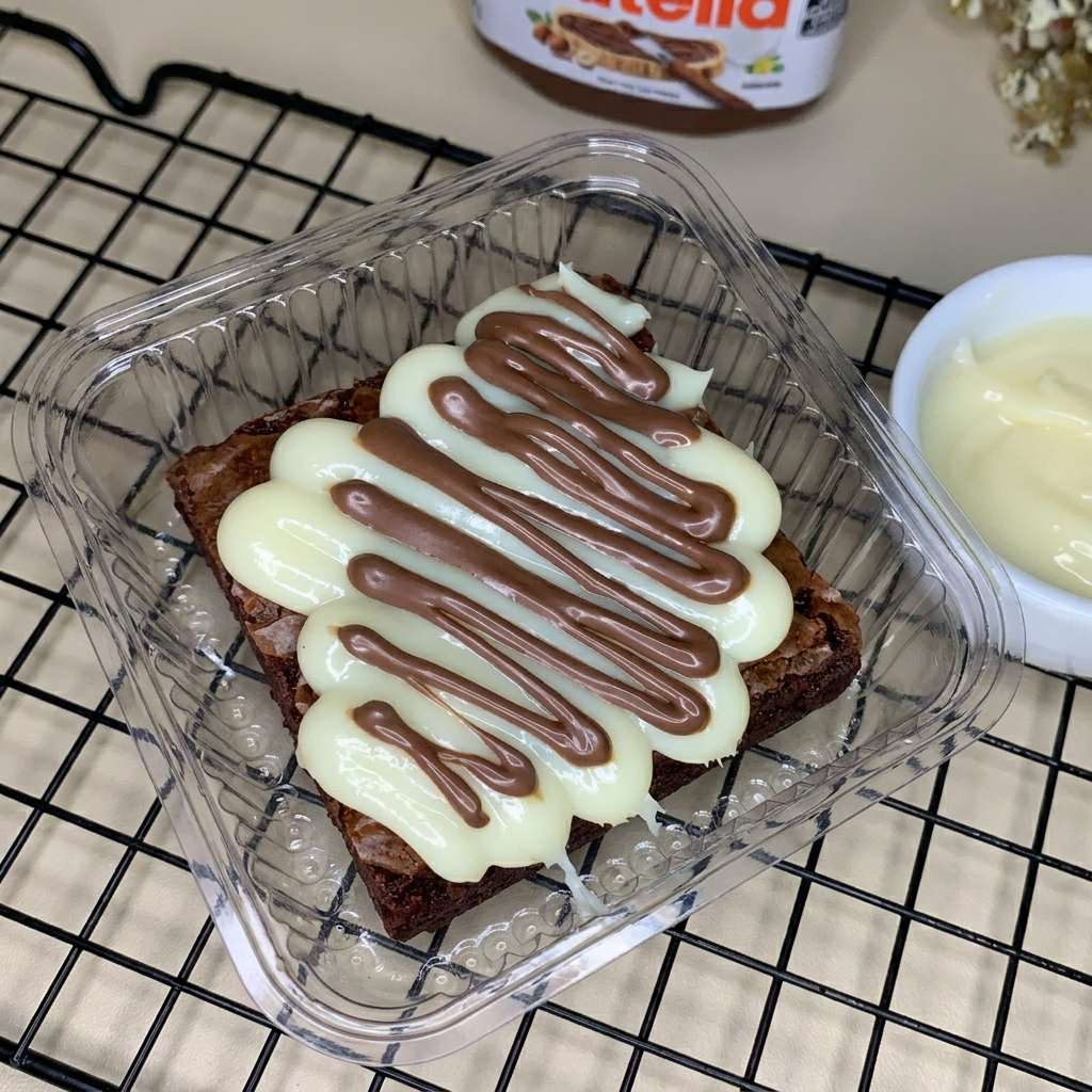 BROWNIE, CREME DE NINHO CREMOSO E NUTELLA.