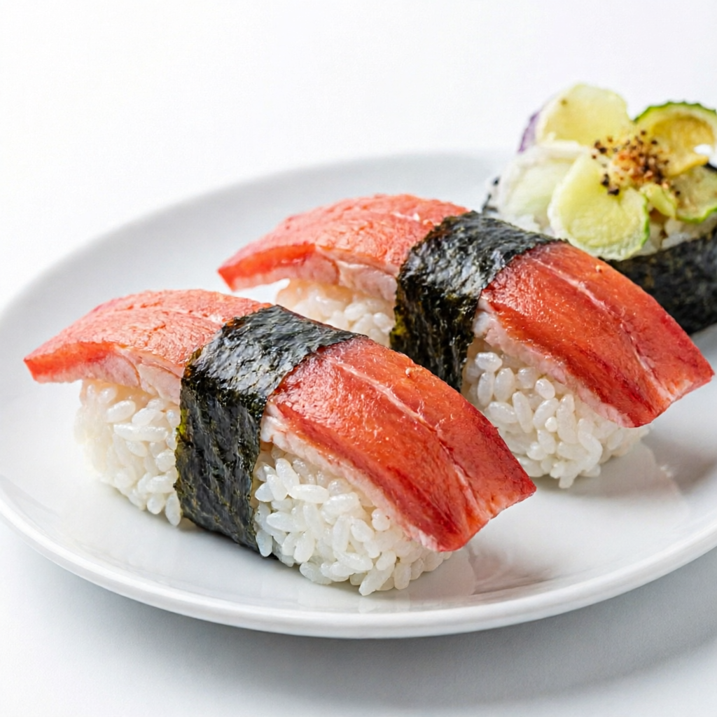 Arroz shari com Kani. #sashimi #salmão #comida #japonesa #fatias #kani #maçaricado #sushi Obs: Imagem Ilustrativa
