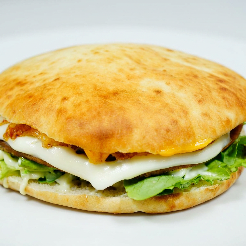 Pão Sírio, filé de peito de frango crocante, Catupiry cremoso, ovo e alface fresquinha.