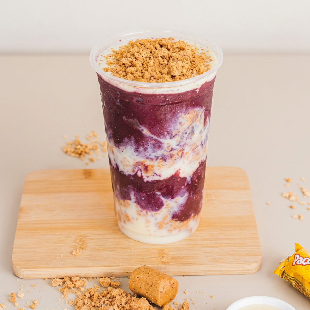 Açaí, Paçoca, leite condensado e leite em pó.