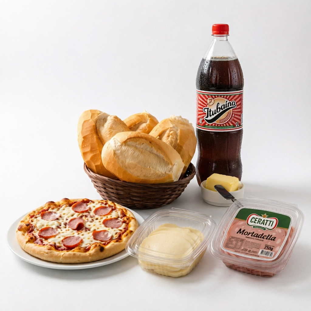 Combo 2 - 10 Pães+250 grs mussarela+ 250grs mortadela ceratti+ 1 refri 2 litros (itubaina)