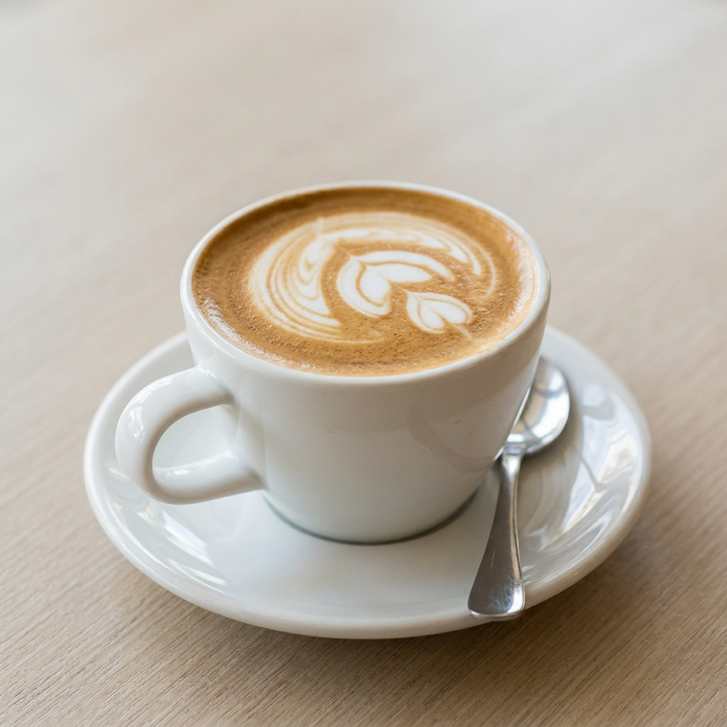 Delicioso café espresso misturado com leite vaporizado, criando uma bebida cremosa e suave.