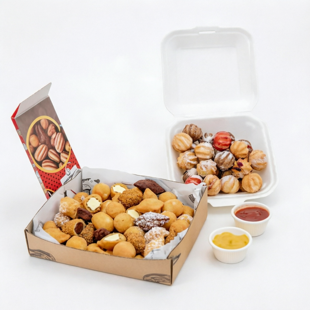 50 mini salgados sortidos (10 gramas) coxinha,risole, calabresa,queijo,kibe+15 mini churros (10 gramas)sortidos