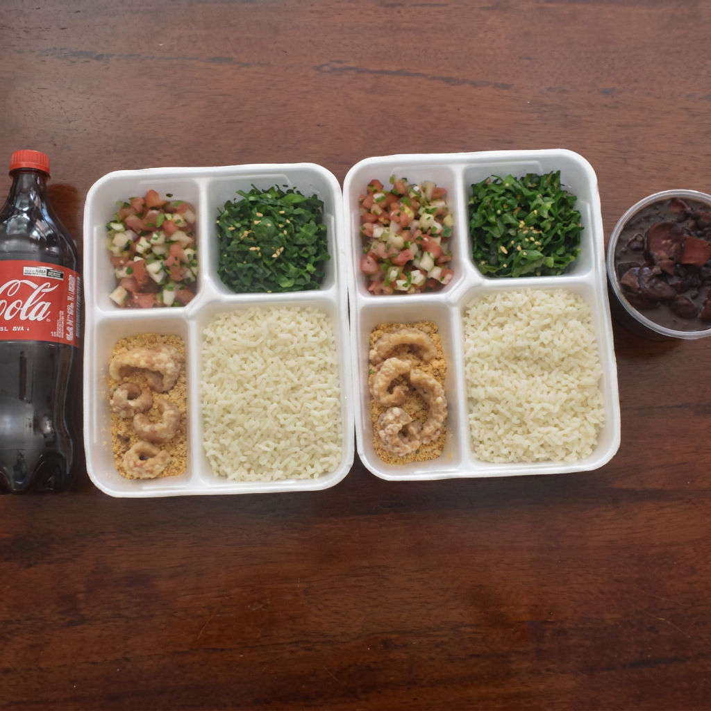 Pote 500ml - Feijoada com costelinha, carne seca, lombo, paio e calabresa 2 acompanhamentos contendo - Arroz branco, Couve refogada, farofa da casa , torresmo e vinagrete - 60,00